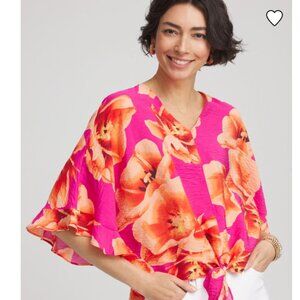 Chico's Ecovero Tie Front Frill Sleeve Blouse in Crushed Berries Size 00 or XS